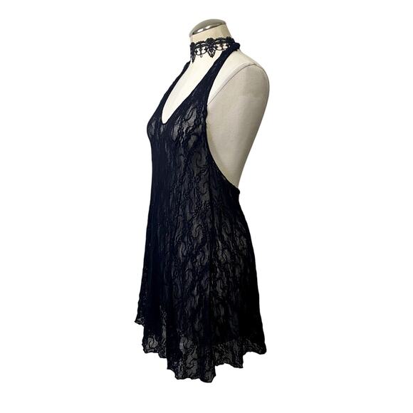 Lace Halter Asymmetrical Mini-Dress Dark Fairy Core Whimsygoth Gothic - Picture 3 of 10